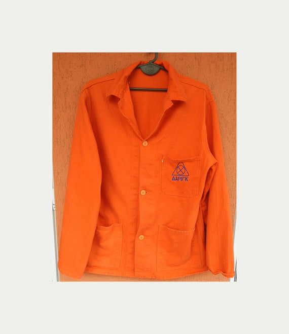 Vintage Orange Work Jacket Greek Chore Coat Workw… - image 1