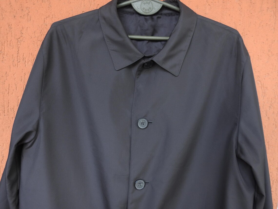 Vintage Karl Kappaun Leibnitz Rain Coat Jacket, Charcoal Gray Men's Trench Coat Size L, foto 2 di 5