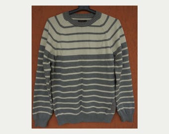 Barbour Beacon Sweater Size M | Mens Striped Jumper | Cotton Knit Pullover |