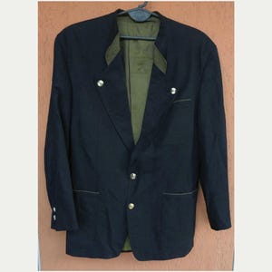 Vintage Grasseger Trachten Linen Cotton Jacket Tyrol Loden Blazer Black (US40) M (EU50)