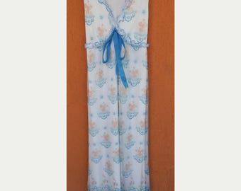 French Nightgown Nightdress Floral Nylon Made in France Vintage 70s (S) (36/38)