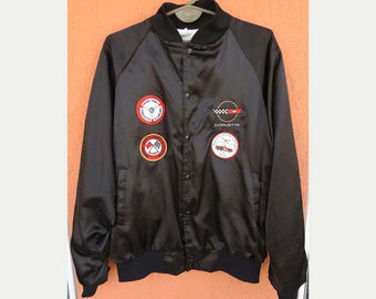 Vintage Chevrolet Corvette Owners Club Association Bomber Jacket Auburn Satin Black (XL)