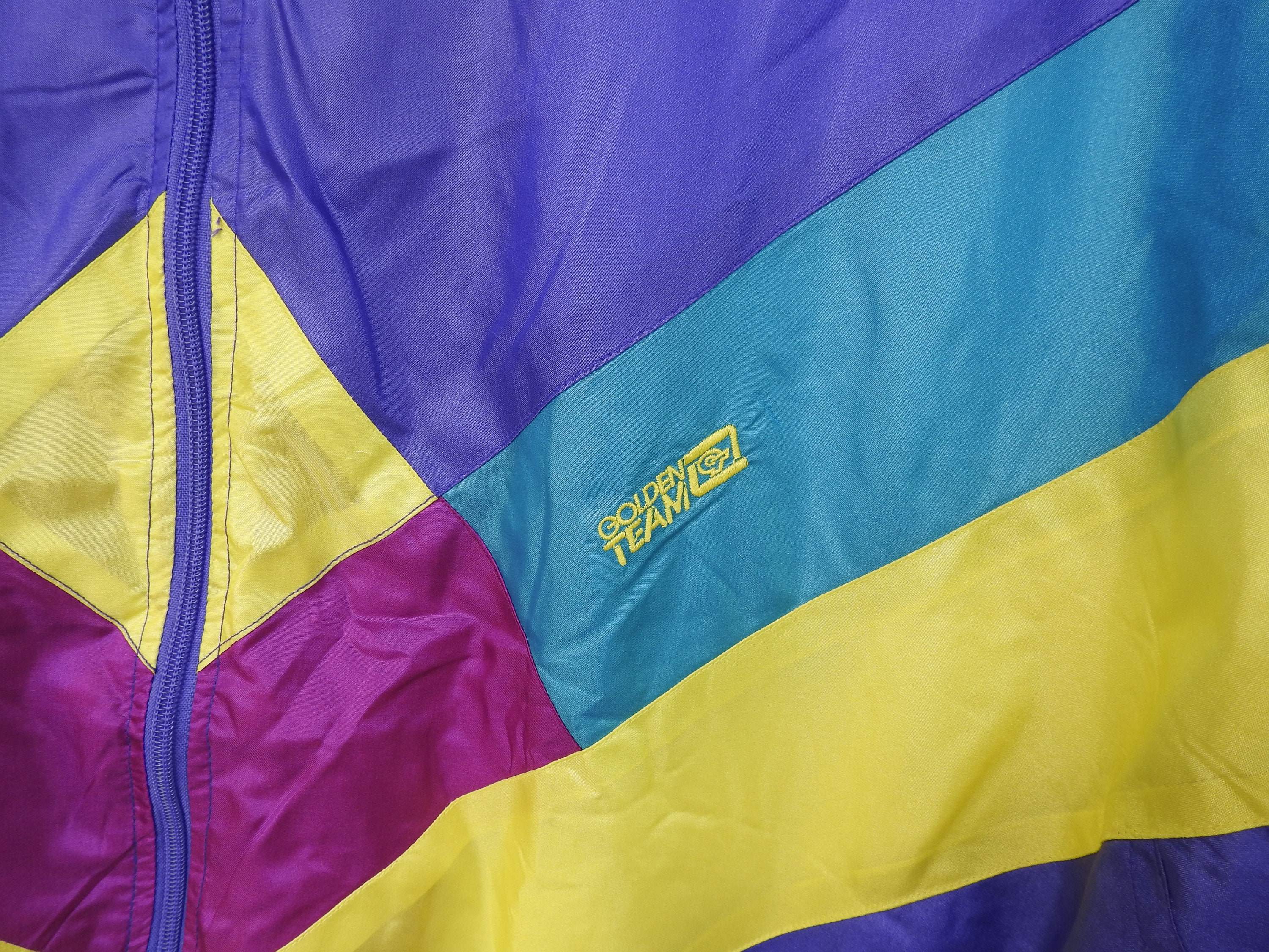 Vintage 90s Windbreaker Nylon Track Jacket Golden Team Geometric