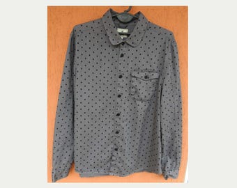 Camisa de sarga para hombre TwoThirds, algodón orgánico, estampado Rain Drops, gris, sostenible.