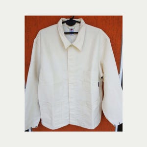Vintage French Work Jacket GARD Beige Creme Chore Workwear Boho Urban (XL)