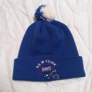 Vintage New York Giants Beanie Hat NFL Pom Pom Knit Winter Cap One Size