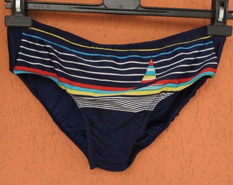 Vintage 80s Mens Swim Briefs Bottoms Swimwear Blue Mediterranean Greece W29" (S)