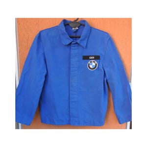 BMW Factory Work Jacket Worker Chore Coat Workshop Car Mechanic Garage Uniform Blue Sanforized Cotton Vintage (XS/S)
