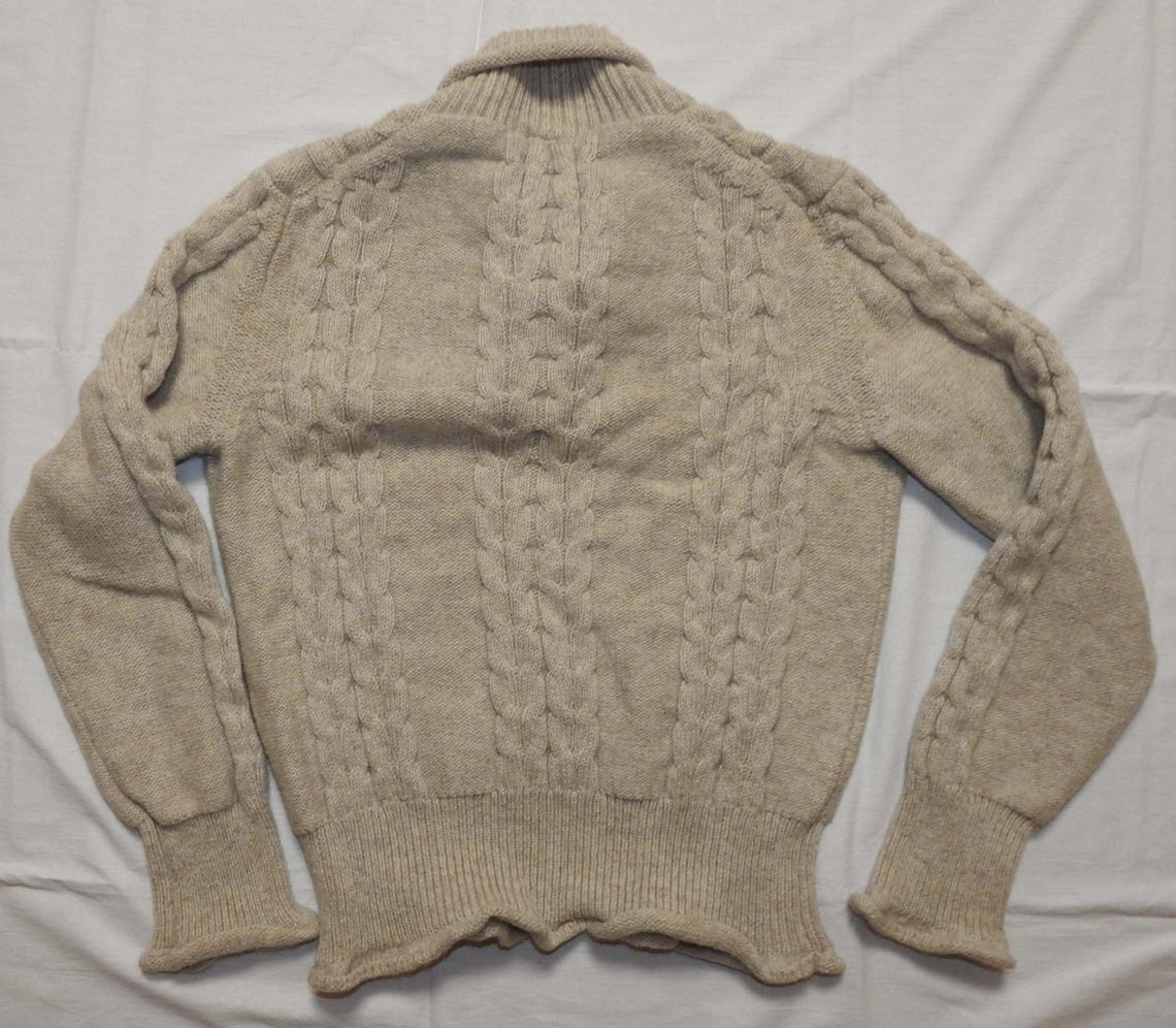 Vintage Italian Cable Knit Wool Sweater Mens Small, Beige Shawl Collar Pullover, foto 4 di 5