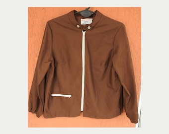 Vintage 70s KORET of CALIFORNIA Womens Employee Jacket Koratron Brown Workwear (L)