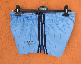 Bóxer Adidas Sprinter de nailon vintage de los años 80 con abertura lateral, color azul satinado brillante Santiago (L)