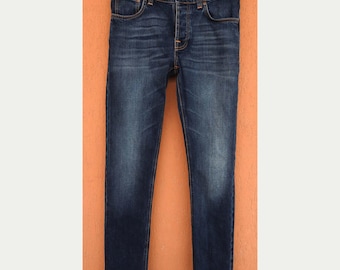 Nudie Jeans Grim Tim Ink Navy Bio-Baumwolle Herren Jeans Jeans Gerade 31x34