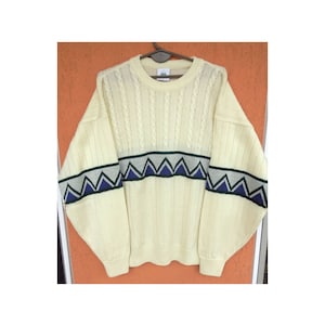 New! Vintage C&A New Fast Cable Knit Sweater Geometric Beige Acrylic (XL/XXL)