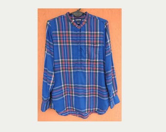 Lands End Womens Popover Flannel Shirt Tunic Top Plaid Long Sleeve (M)