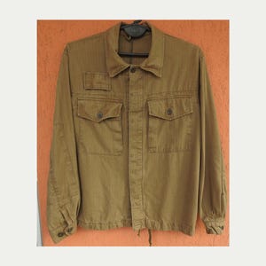 Vintage Bulgarian Army Fireld Jacket Herringbone Twill Military Uniform Brown (M)