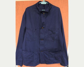 Vintage Norwegian Blue Work Jacket Chore Coat Workwear Boho Urban Dale Sanfor Oglaend Dongeri (XL)