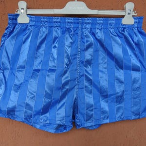 Vintage 80s Unbranded Nylon Sprinter Boxer Split Shorts Blue Glanz (M/L) 32&quot;-40&quot;