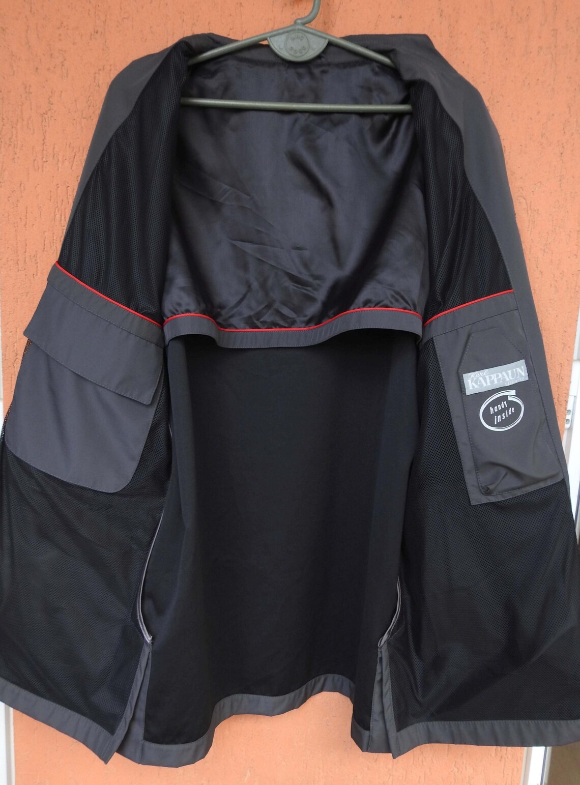 Vintage Karl Kappaun Leibnitz Rain Coat Jacket, Charcoal Gray Men's Trench Coat Size L, foto 4 di 5