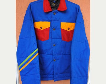 Vintage Color Block Quilt Lined Chore Coat - Men's Large