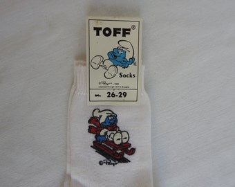 Vintage 80s The Smurfs Childrens Socks, TOFF Belgium 1986 White (EU26-29)