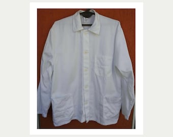 Vintage weiße Arbeitsjacke Herren Medium French EU Chore Coat Workwear Baumwolle (50)