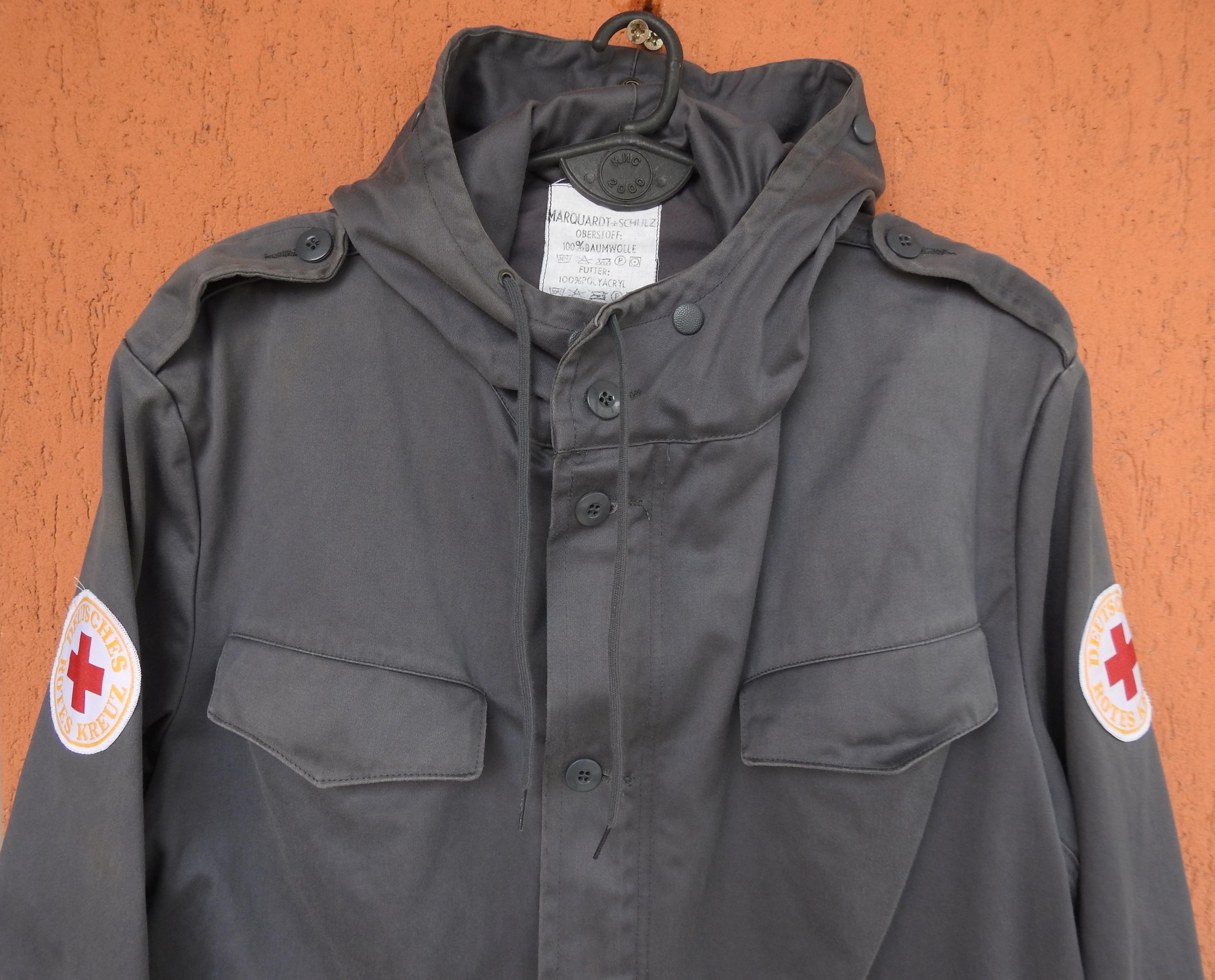 Vintage 90s West German Red Cross Gray Moleskin Parka Jacket Rotes