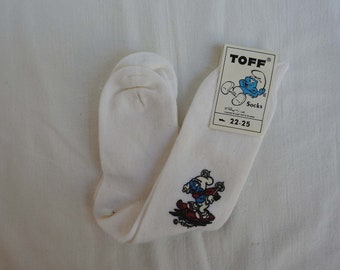 Vintage 80s The Smurfs Childrens Socks, TOFF Belgium 1986 White