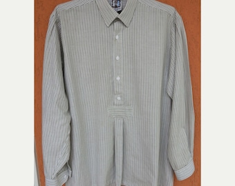 Traditional German Trachten Shirt Pullover Popover Smock Schmied Rochel Striped Cotton (L)