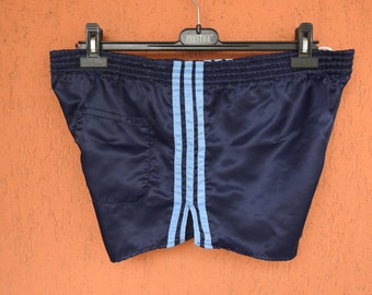 Vintage 80er Adidas Nylon Sprinter Boxer Split Side Shorts Blau Glanz Westdeutschland W36" (Taille nicht elastisch)