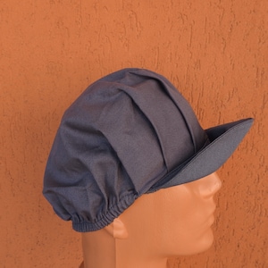 Boné de trabalho vintage plissado cinza, modelo utilitário, unissex, estilo retrô, com ajuste elástico.