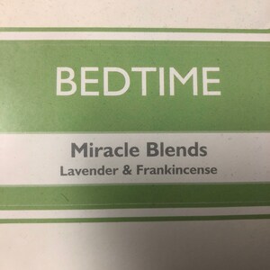 May include: Green label with white text that reads "BEDTIME" and "Miracle Blends Lavender & Frankincense".