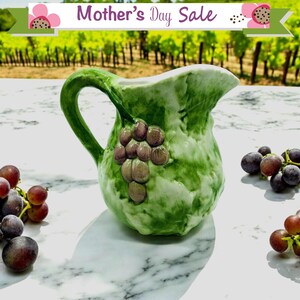 Vintage San Marco Ceramic Pitcher: Italian Grape & Leaf Decor