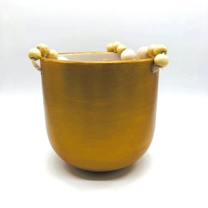 Handpainted Hanging Planter with Twine & Wooden Beads