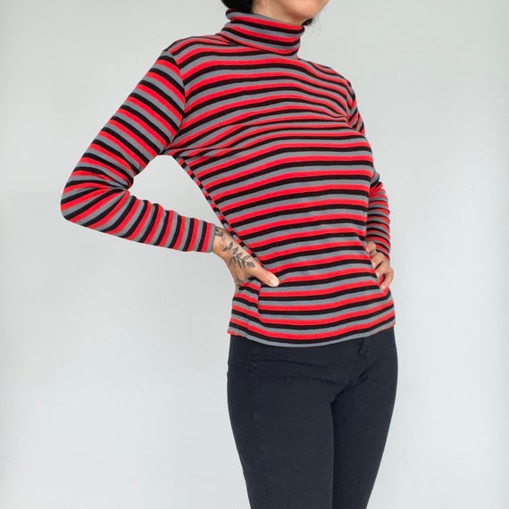 Vintage 70s Striped Turtleneck Sweater Long Sleeved T… Gem