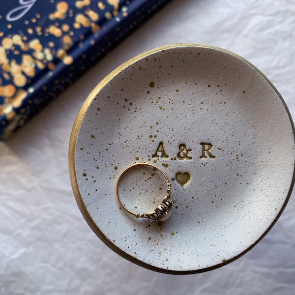 Personalised Gold or Silver Splatter Ring Dish, Wedding Gift, Engagement Gift, Bridesmaid Gift, Trinket Dish