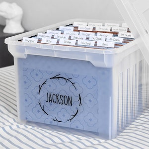 Personalized Baby Gift Vinyl Name Memory Box , Name Decal Kid's Milestone Tote , DIY Memory Box , DIY Organization School Box, DIY file box