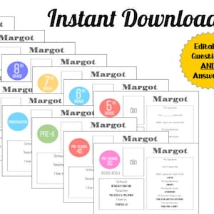 First Day of School Interview INSTANT DOWNLOAD Editable PDF Digital
