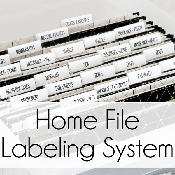 Precut Home Filing System LABELS, home office, home organization, organize, home storage, file cabinet, file storage