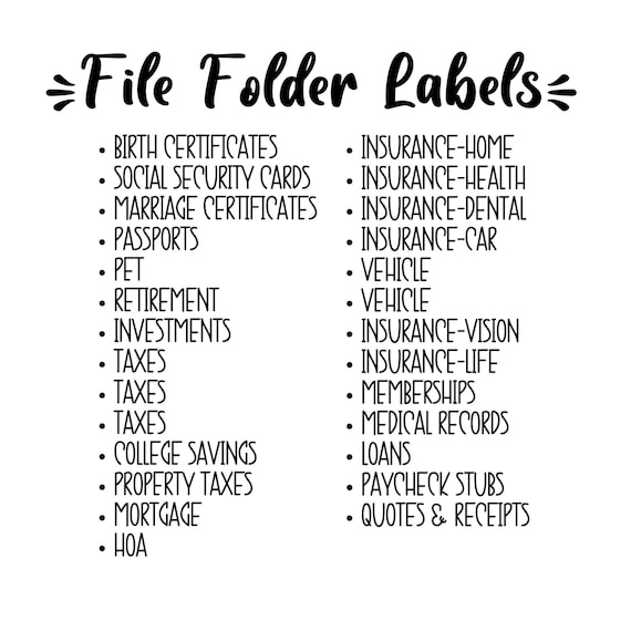 Precut Home Filing System Labels Office Precut Home Filing System Labels, Home Filing Cabinet Categories