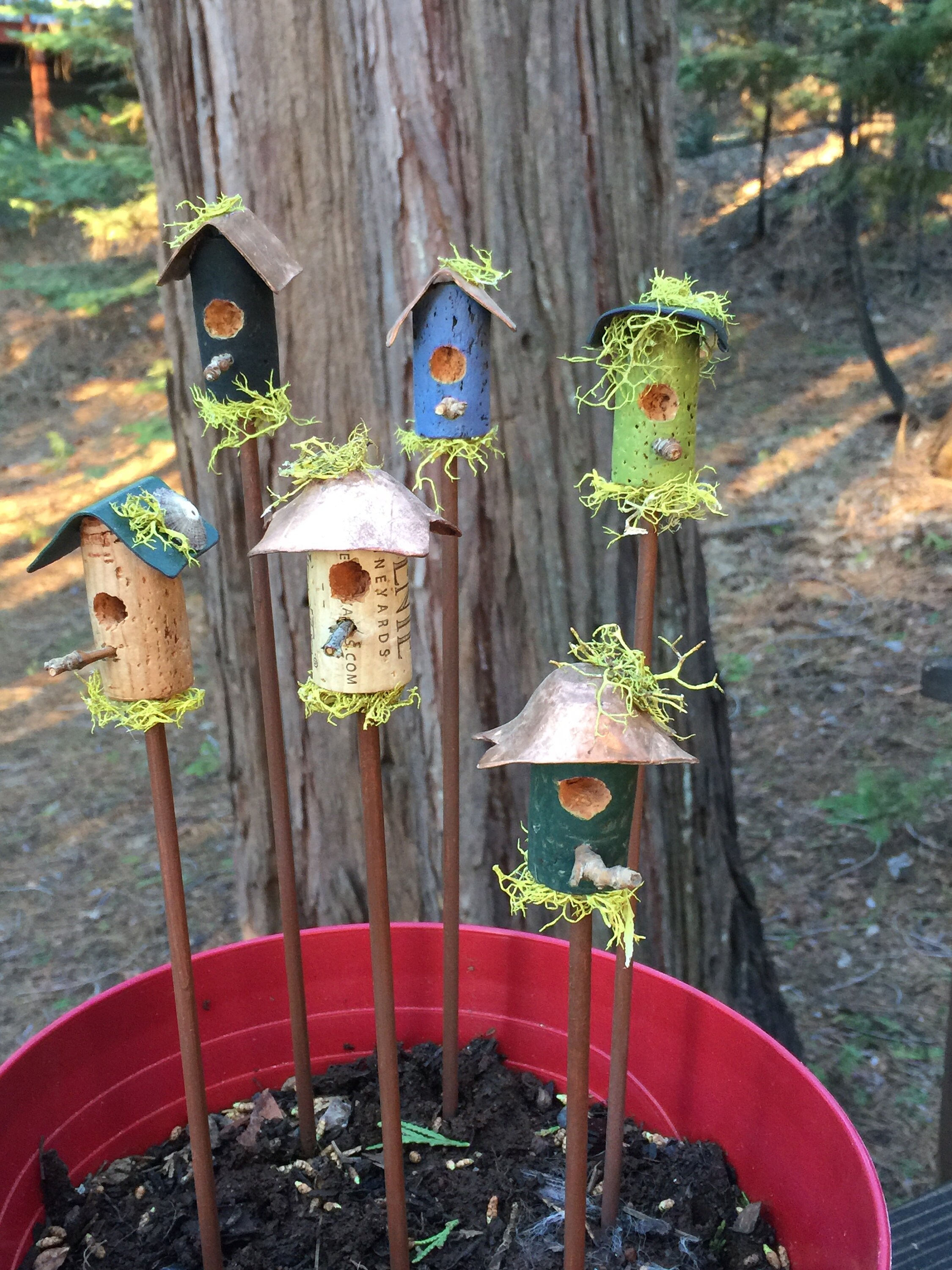 Wine Cork Bird House On A Stick Etsy
