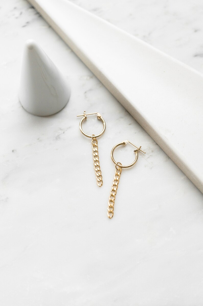14k Gold Filled Curb Chain Hoop Earrings Dainty Delicate Etsy