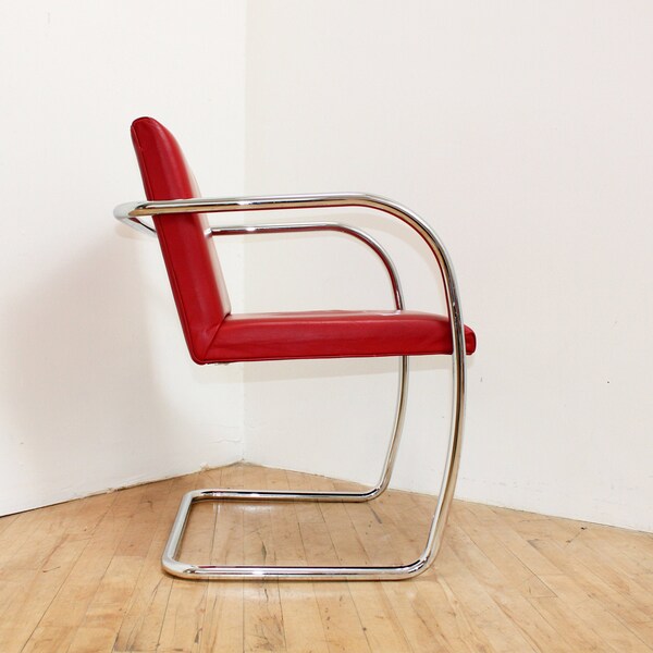 Tubular Steel Brno Chair Cantilever Mies Van der Rohe Thonet Vintage Red Chrome