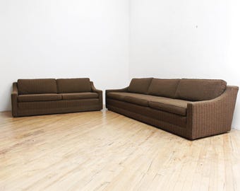 Mid Century Modern Sofa Set Couch Loveseat- Mint Condition Brown Wool