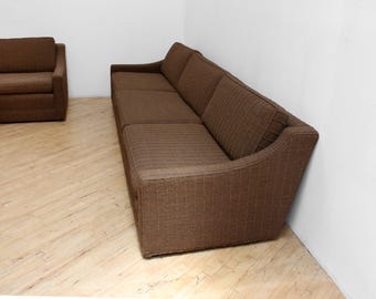 Mid Century Modern Sofa Set Couch Loveseat- Mint Condition Brown Wool