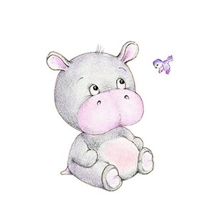 Baby Hippopotamus Nursery Art Print, Children Wall Decor, Kids Wall Art, Baby Room Wall Art, Animal Illustration, Children Art Print