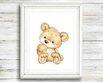 Teddy Bear Nursery Art Print, Animal Nursery Decor, Children Art Print, Kids Wall Art, Baby Nursery Art