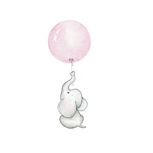 Baby Elephant Nursery Print, Decorazioni murali per bambini, Arte murale per bambini, Arte murale baby room, Illustrazione animale, Stampa palloncino ad acquerello
