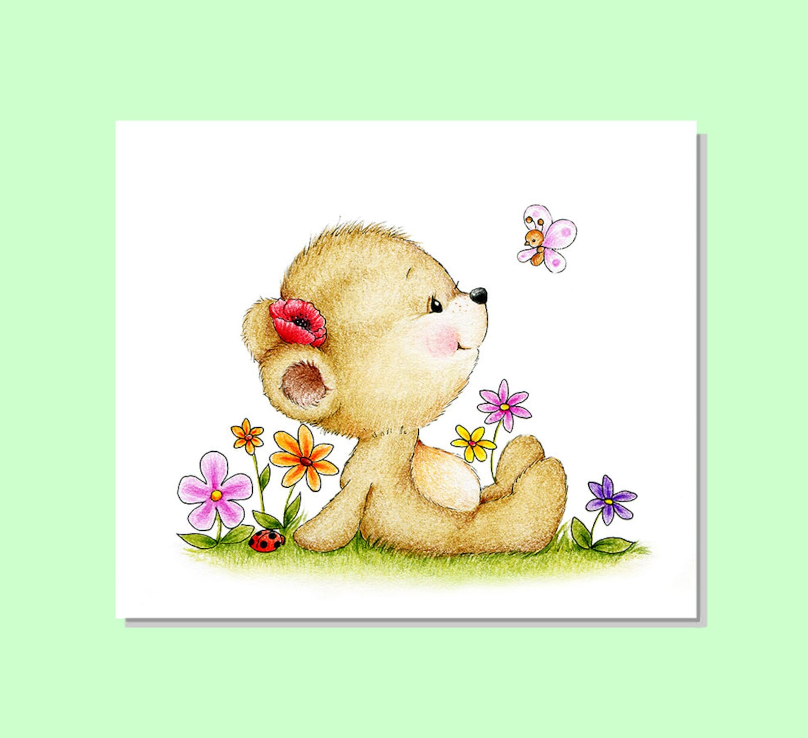 Teddy Bear Nursery Art Teddy Bear Garden Animal Nursery Etsy