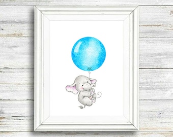 Elephant Nursery Art Print, Children Wall Decor, Kids Wall Art, Baby Nursery Art, Animal Nursery Print, Children Art Print, Balloon Print