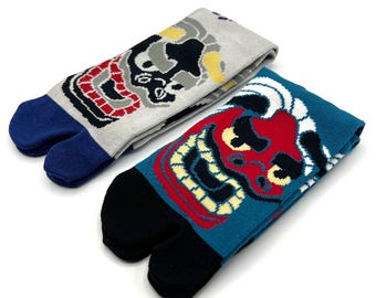 Japanese Oni Demon Festival Motif - Long Japanese 2-Toe Tabi Socks